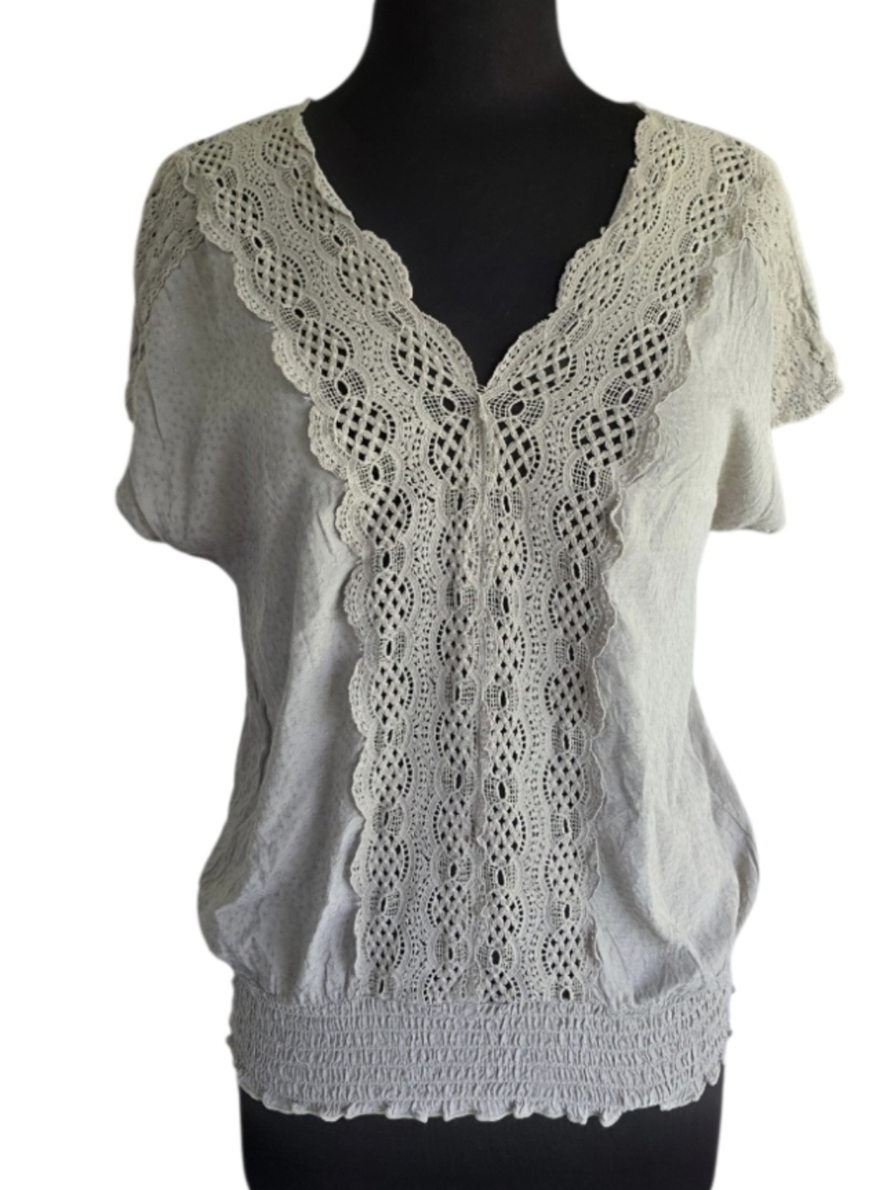 Farmers Market V-Neck Short Sleeve Top Taupe Boho Chic Summer Lightweight